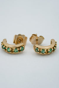 Gold  18-karat gold, half moon hoop pave Colombian emerald earrings-High End