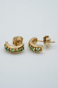 -SaleGold  18-karat gold, half moon hoop pave Colombian emerald earrings