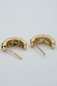 Gold  18-karat gold, half moon hoop pave Colombian emerald earrings-Jewelry