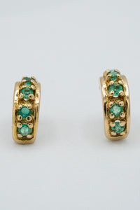 Gold  18-karat gold, half moon hoop pave Colombian emerald earrings-Gold  18-karat gold, half moon hoop pave Colombian emerald earrings