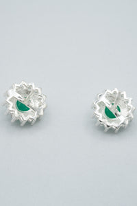 Silver sterling silver, Columbian emerald, cubic zirconian flower earrings-Accessories