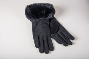 faux fur touchscreen ladies gloves in black-Accessories
