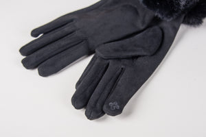 faux fur touchscreen ladies gloves in black-