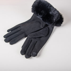 faux fur touchscreen ladies gloves in black-Gifts for the Fashionista