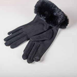 faux fur touchscreen ladies gloves in mustard-