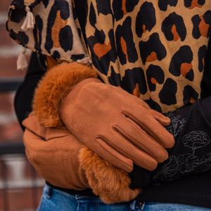 faux fur touchscreen ladies gloves in bronze-Winter Gloves