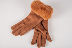 faux fur touchscreen ladies gloves in bronze-Promo Eligible
