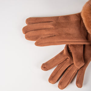 faux fur touchscreen ladies gloves in bronze-Accessories