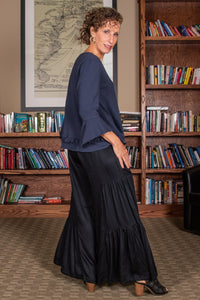 Bali Queen, Rayon Challis, Tiered Palazzo Pants in Black-