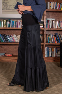 Bali Queen, Rayon Challis, Tiered Palazzo Pants in Black-