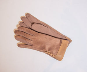 faux suede touchscreen ladies gloves with buttons in camel-Gifts