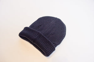 ribbed knit beanie with destruction-Accessories