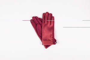 faux suede touchscreen ladies gloves with buttons in burgundy-Accessories