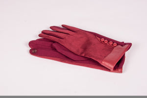 faux suede touchscreen ladies gloves with buttons in burgundy-Best Sellers