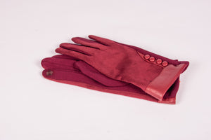 faux suede touchscreen ladies gloves with buttons in camel-Promo Eligible