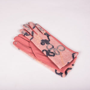 embroidered floral touchscreen ladies gloves in pink-