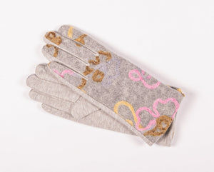 embroidered floral touchscreen ladies gloves in heather grey-Accessories