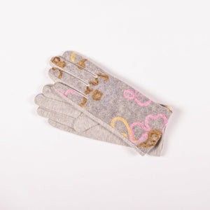 embroidered floral touchscreen ladies gloves in heather grey-Accessories