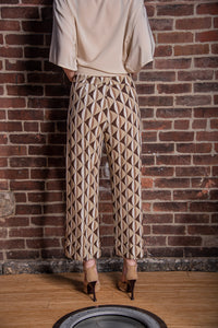 Maliparmi, Knit Jersey, symmetria print pleated trousers- Italian Designer Collection-