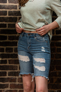 Tractr Jeans, Denim, high rise bermuda shorts in light wash-Bottoms