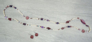 genuine ameythst , pearl semiprecious beads long necklace-Jewelry