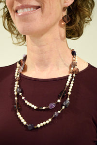 genuine ameythst , pearl semiprecious beads long necklace-Promo Eligible