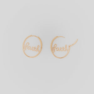 Theia Jewelry, Gold, 'Faith' script oval hoop earring-Gifts
