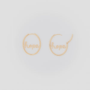 Theia Jewelry, Gold, 'Hope' script oval hoop earring-Theia Jewelry, Gold, 'Hope' script oval hoop earring