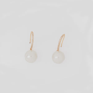Theia Jewelry, Gold Nora pearl drop hook earring-Theia Jewelry, Gold Nora pearl drop hook earring