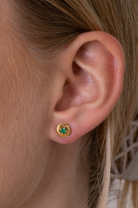 Gold 18-karat gold, Colombian emerald and gold flower stud earrings-