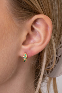 Gold  18-karat gold, half moon hoop pave Colombian emerald earrings-