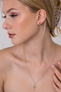 Gold  18-karat gold, half moon hoop pave Colombian emerald earrings-Jewelry