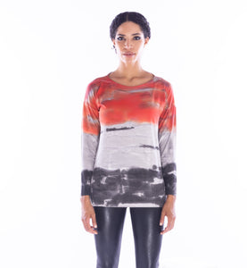 Melarosa, hand painted knit tunic in red watercolor -Italian Designer Collection-High End Tops