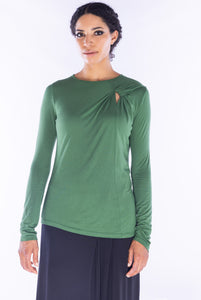 -New TopsSita Murt, Sustainable Bamboo Knit, long sleeve crew neck top with keyhole